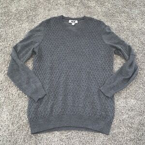 Joseph Abboud Size Large Textured Sweater Gray Long Sleeve‎ Merino Wool Soft V